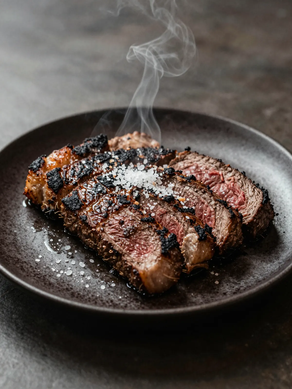 Sliced A5 wagyu with a charred crust